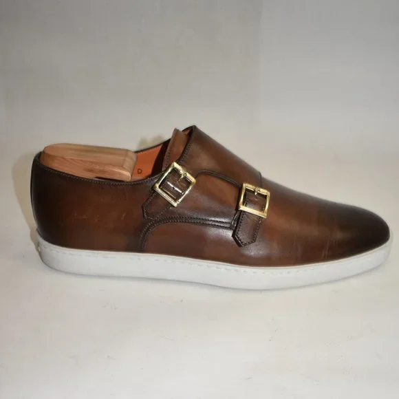 SANTONI Freemont Double Monk StrapLoafer Shoe Size 7.5 D US Brown